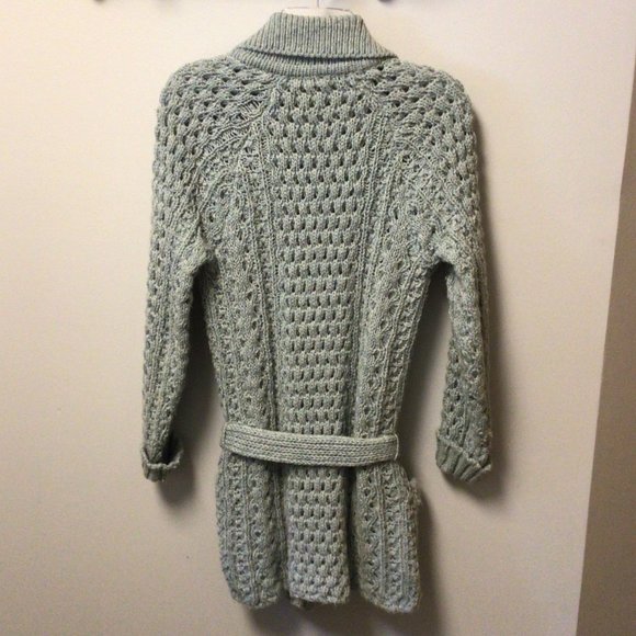 Ballybunion Knitwear - Vintage Light Blue Long Cardigan 100% Wool Sweater made - Picture 6 of 7